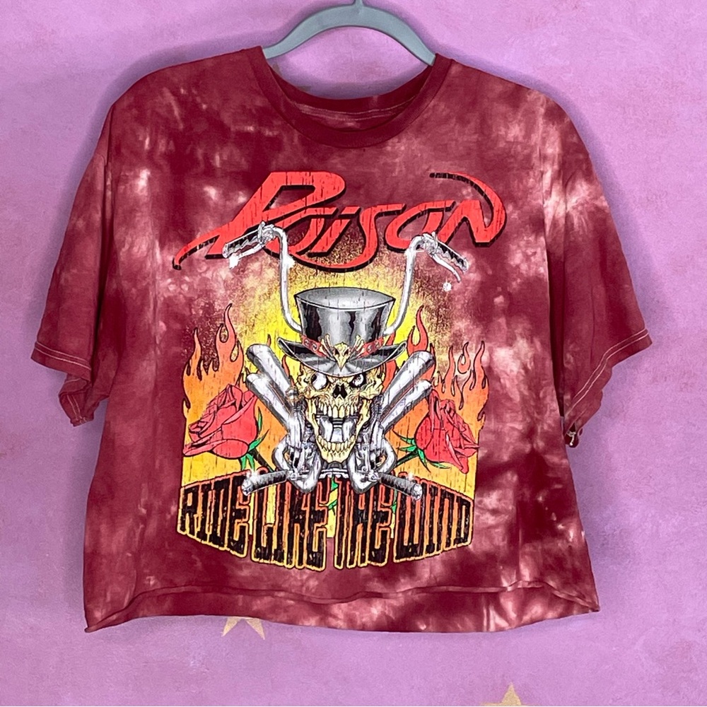 Poison Ride Like Wind Shirt Womens Large Short Sleeve Cropped Tie Dye Skull